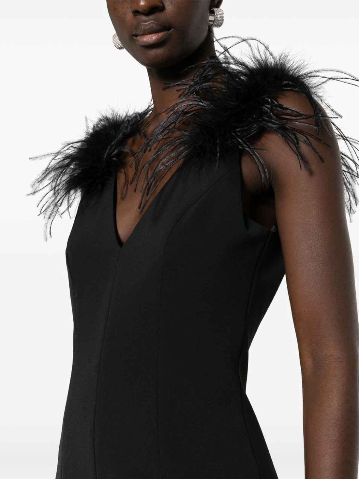 Shop Pinko Dress With Feathers In Black