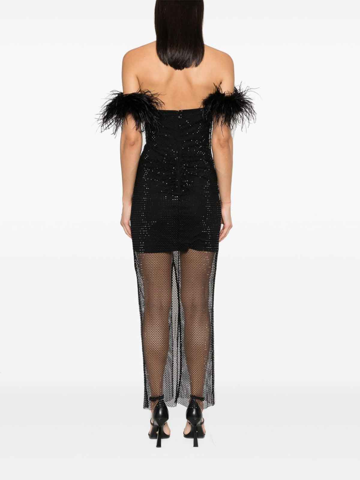 Shop Self-portrait Dress With Feathers In Black