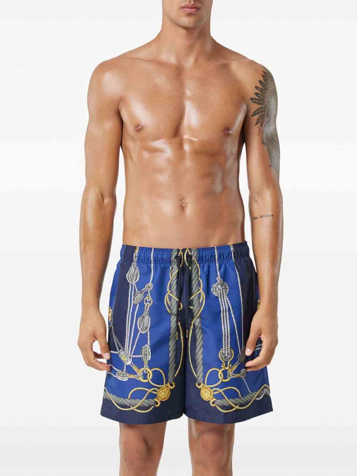 Shop Versace Graphic Print Swimsuit In Blue