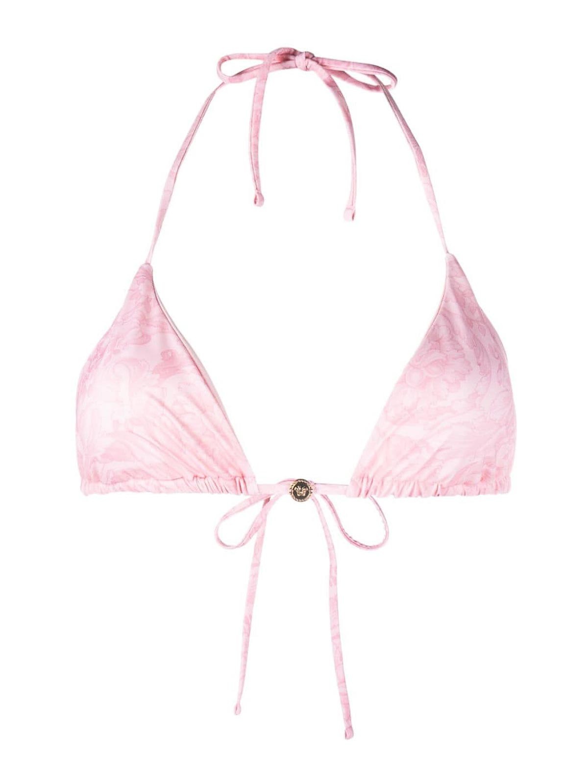 Shop Versace Barocco Print Bikini Top In Nude & Neutrals