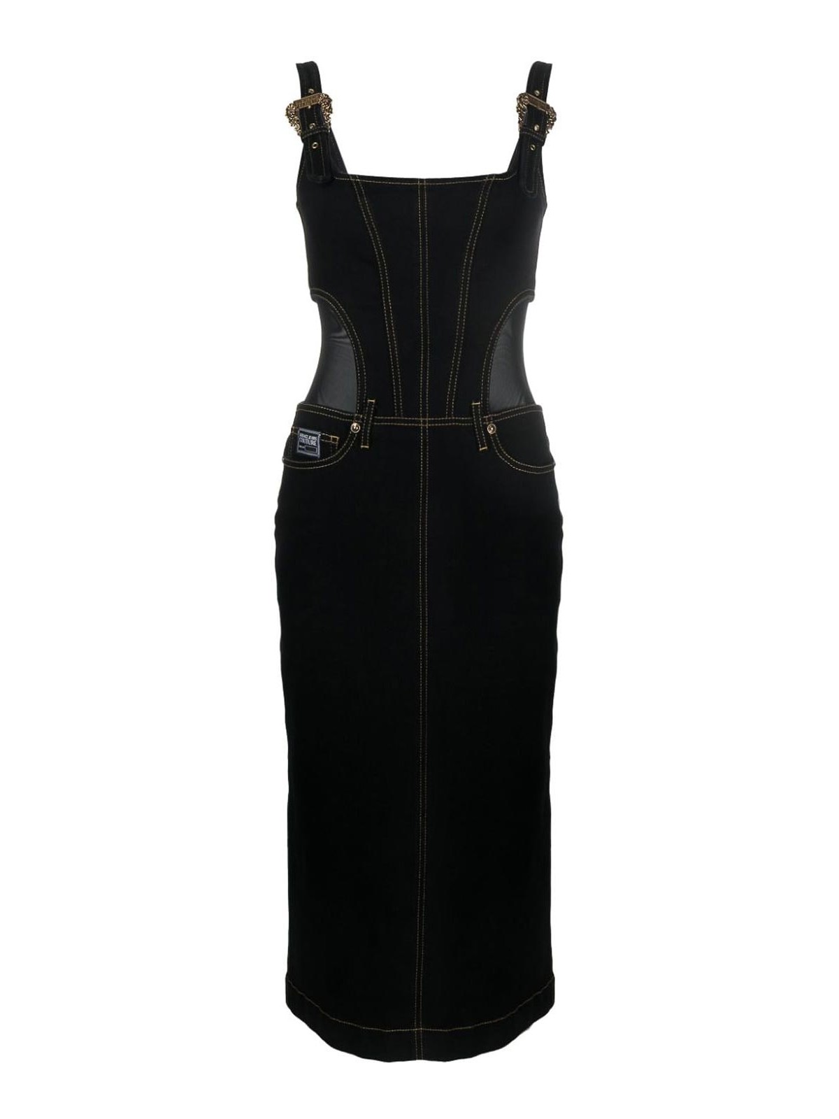 Shop Versace Jeans Couture Denim Dress In Black