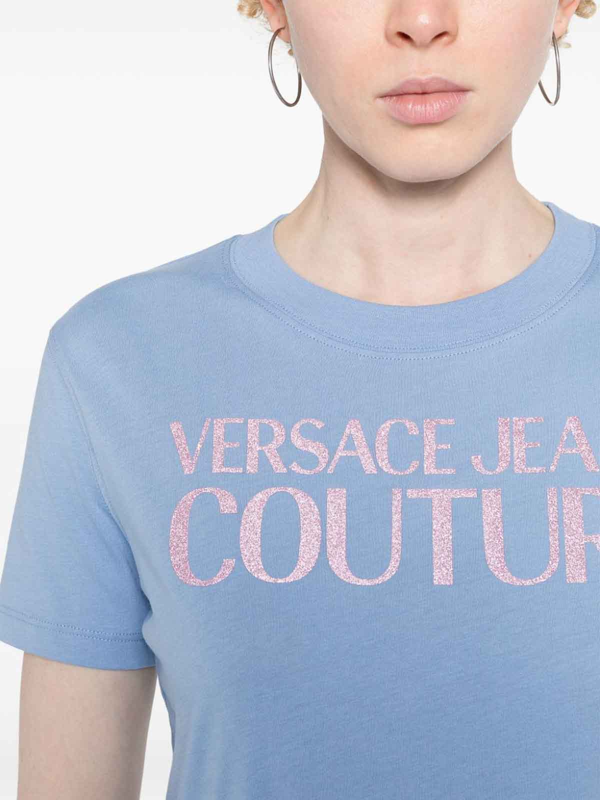 Shop Versace Jeans Couture T-shirt With Logo In Light Blue