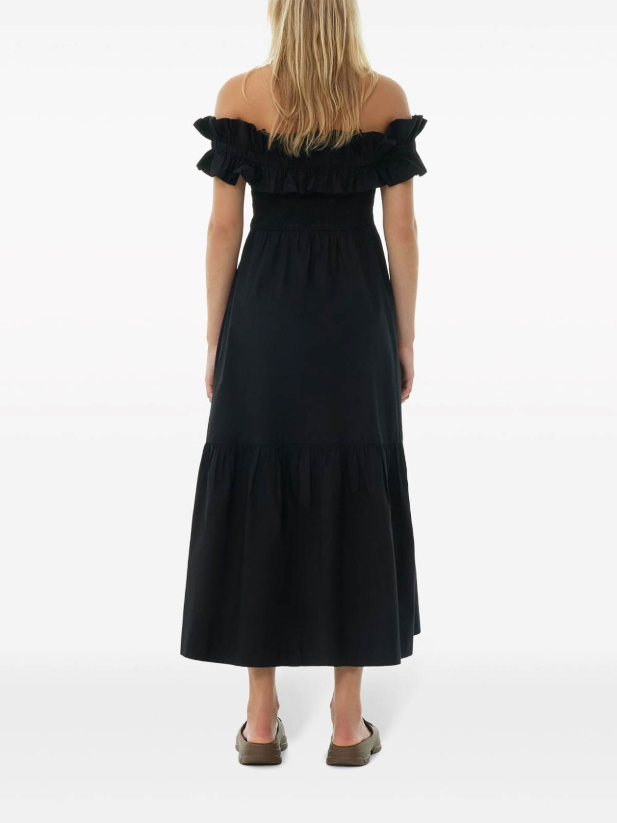 Shop Ganni Off-the-shoulder Dress In Black