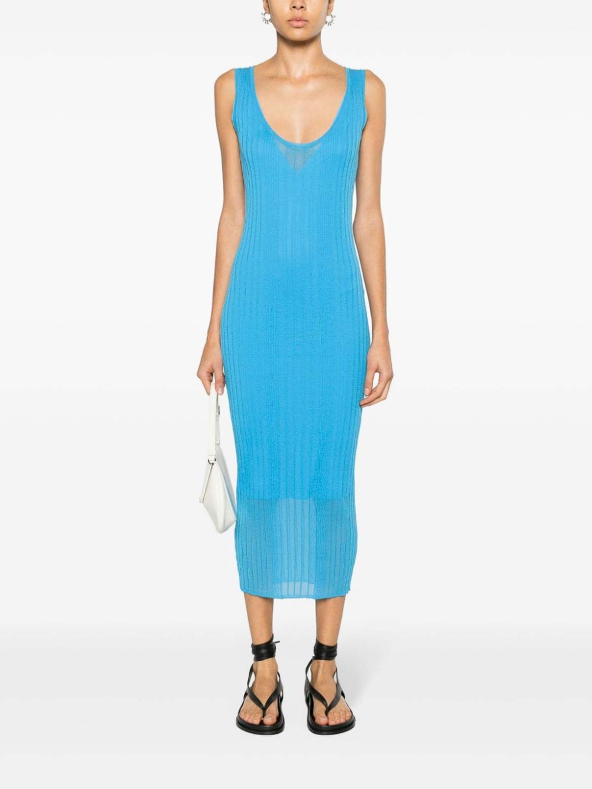 Shop Pinko Ribbed Dress In Light Blue