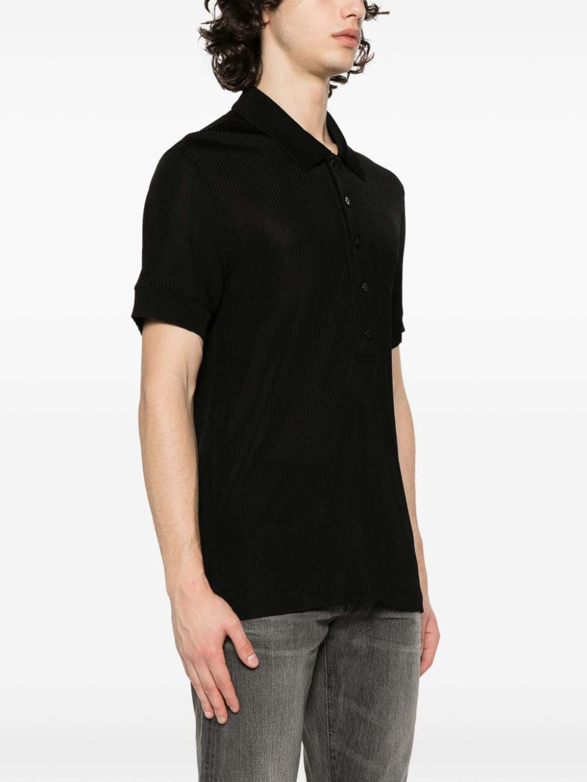 Shop Tom Ford Ribbed Polo Shirt In Black