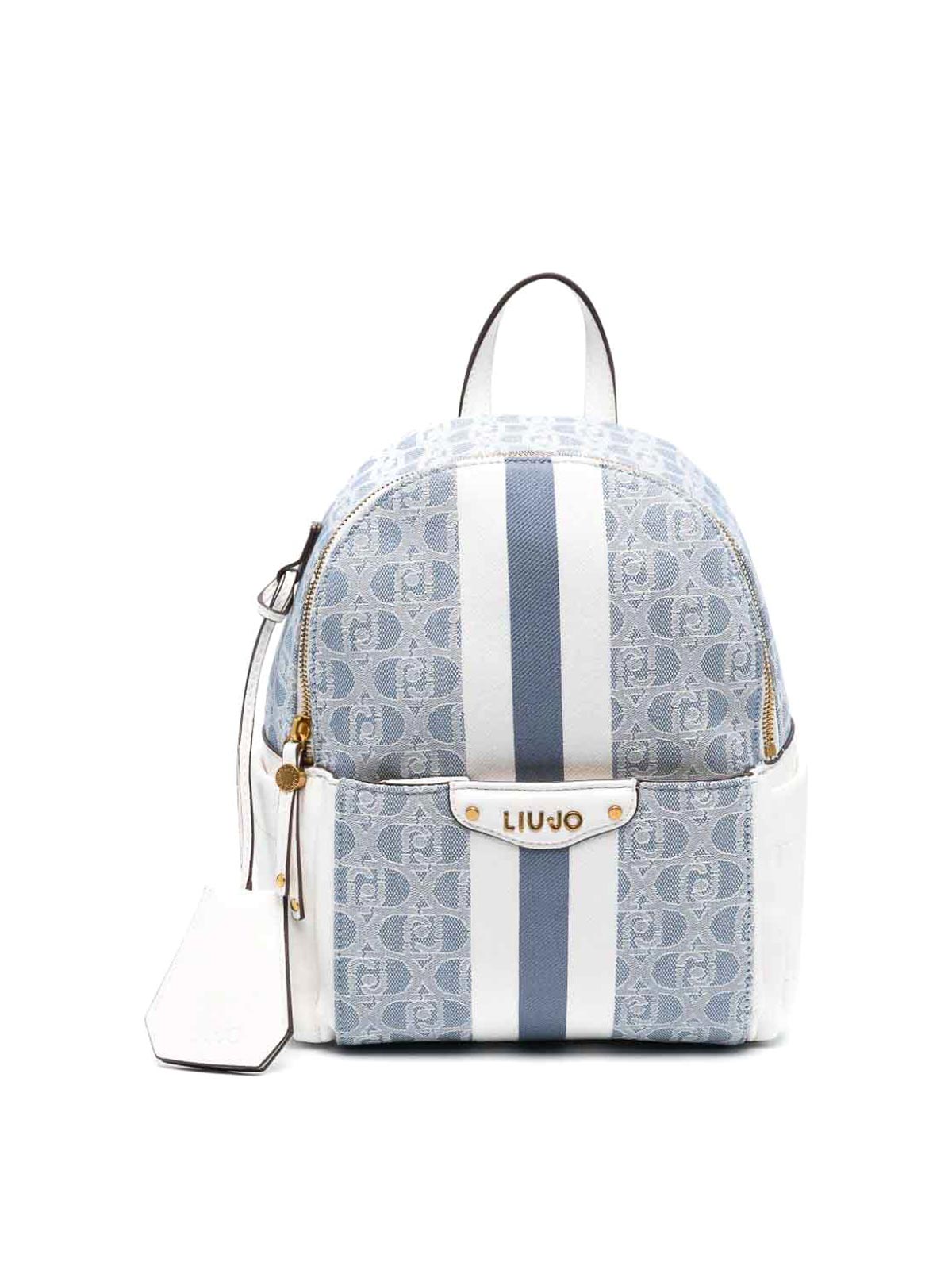 Shop Liu •jo Backpack With Striped Details In Blue