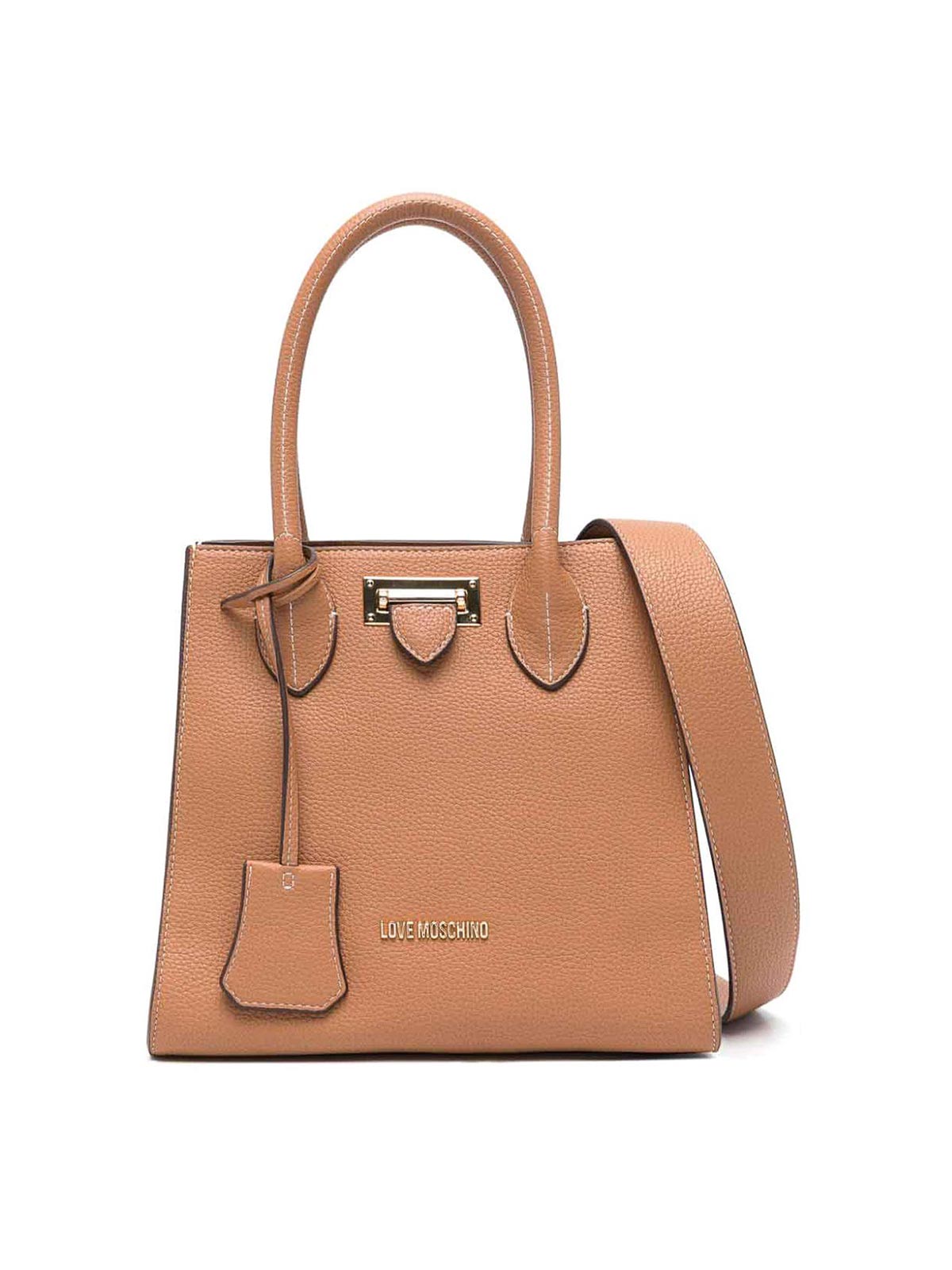 Shop Love Moschino Tote Bag With Logo In Camel