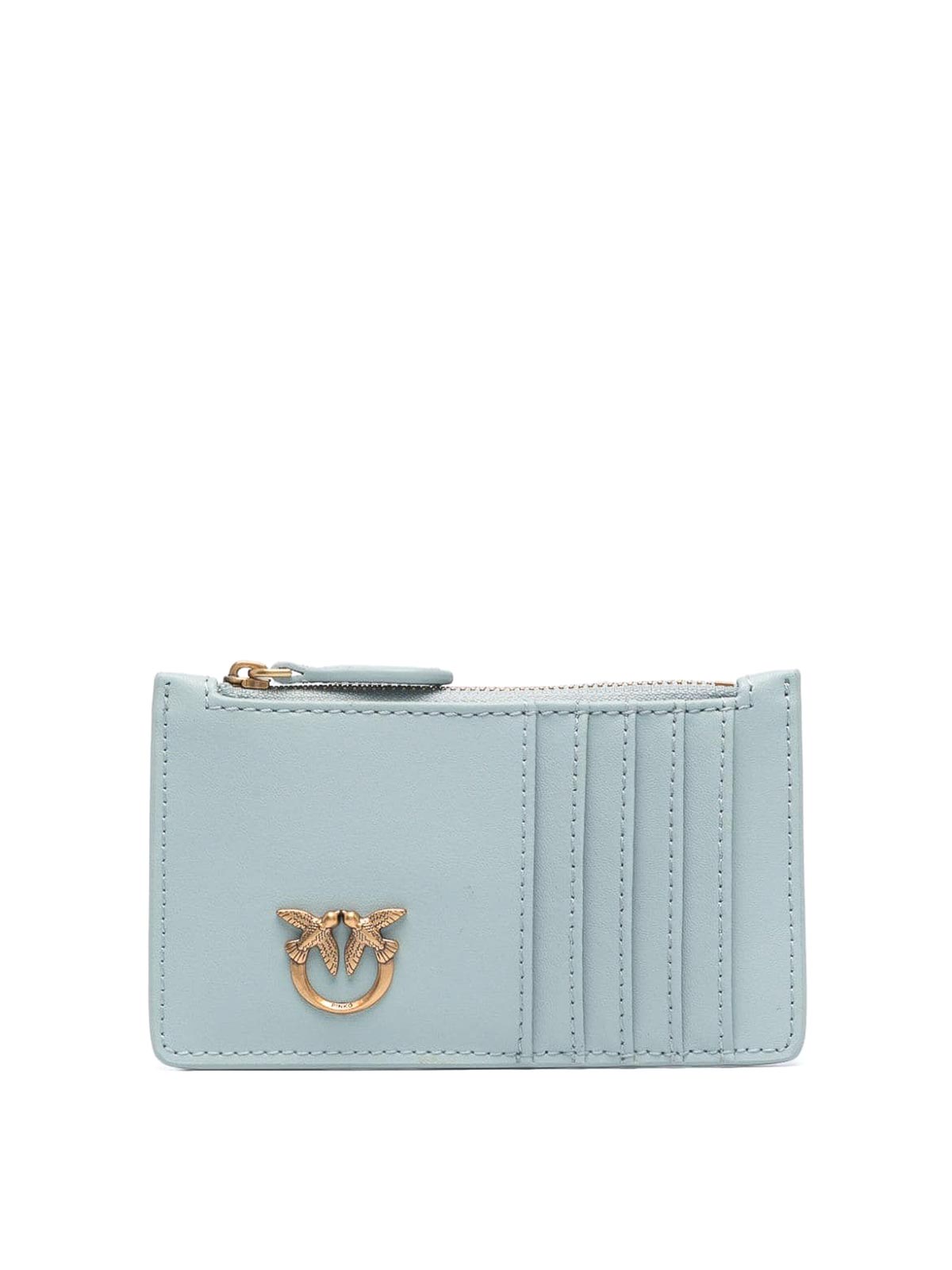Shop Pinko Card Holder With Logo In Light Blue