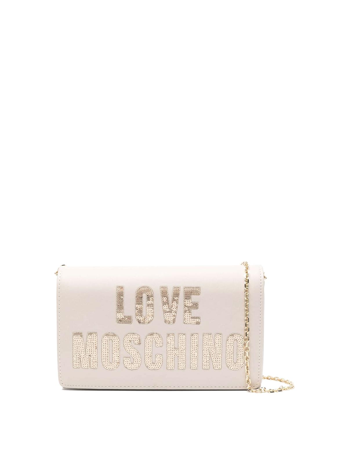 Shop Love Moschino Sequin Logo Bag In Beige