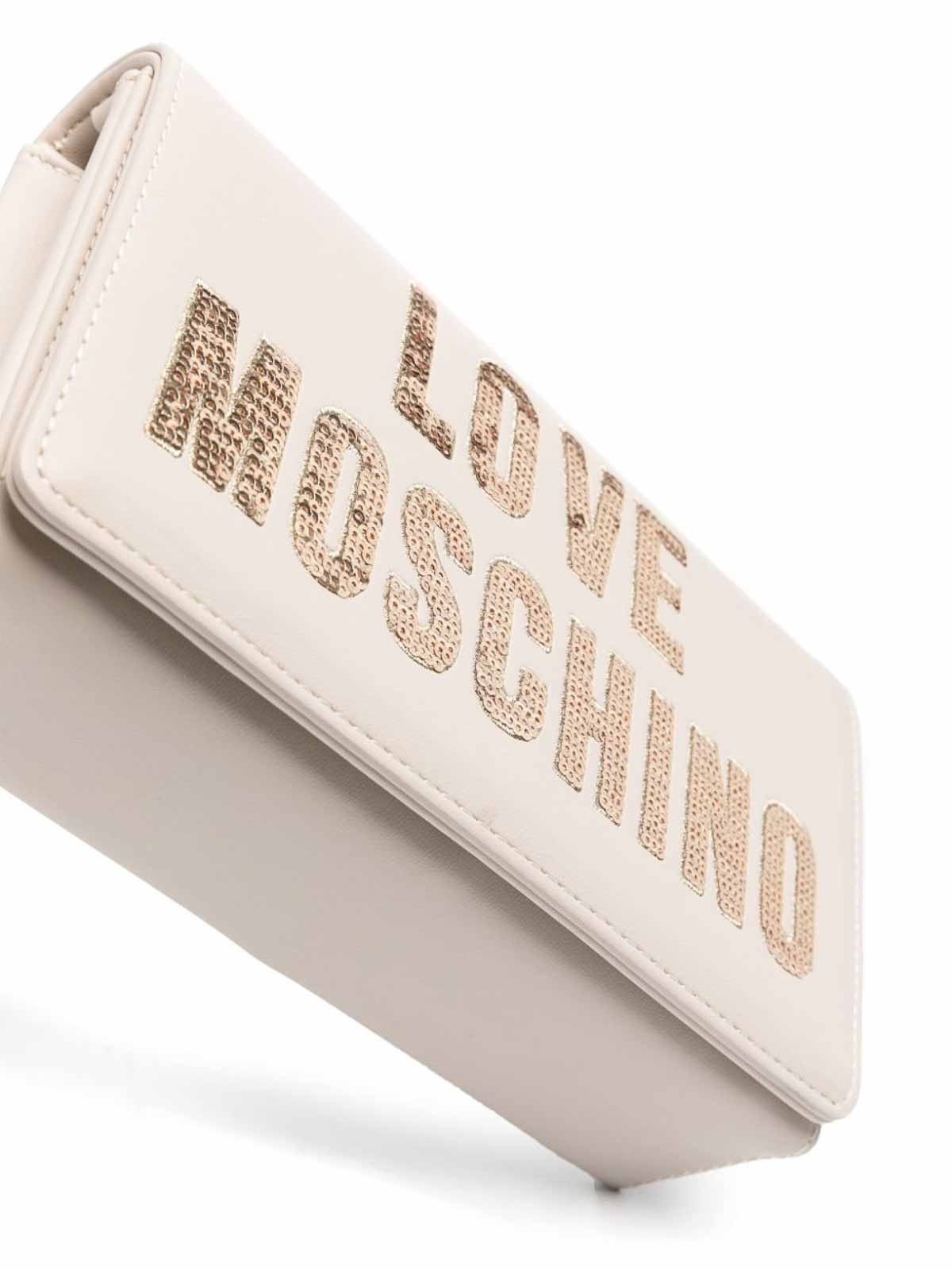 Shop Love Moschino Sequin Logo Bag In Beige
