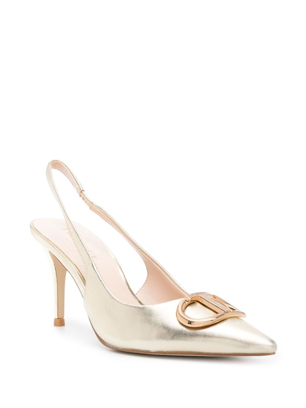 Shop Twinset Slingback With Logo In Gold