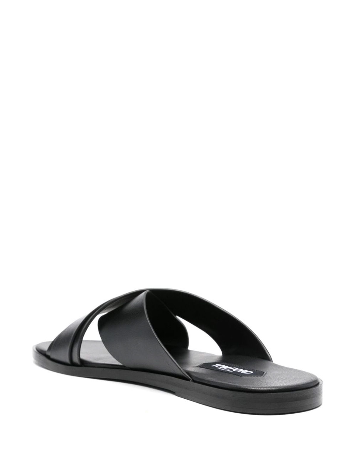 Shop Tom Ford Leather Flat Sandals In Black