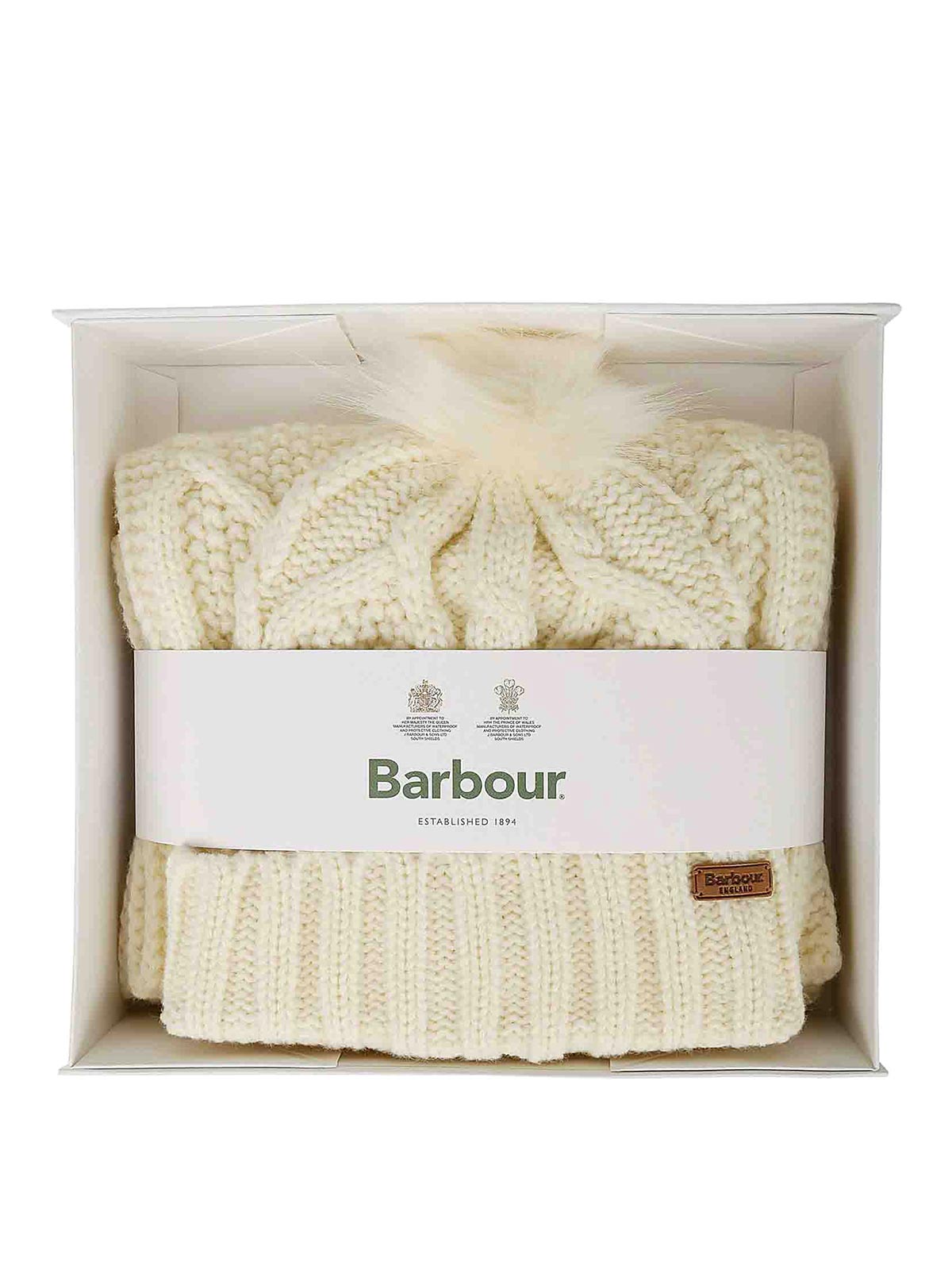 Shop Barbour Ridley Beanie Scarf Gift Set In Cream