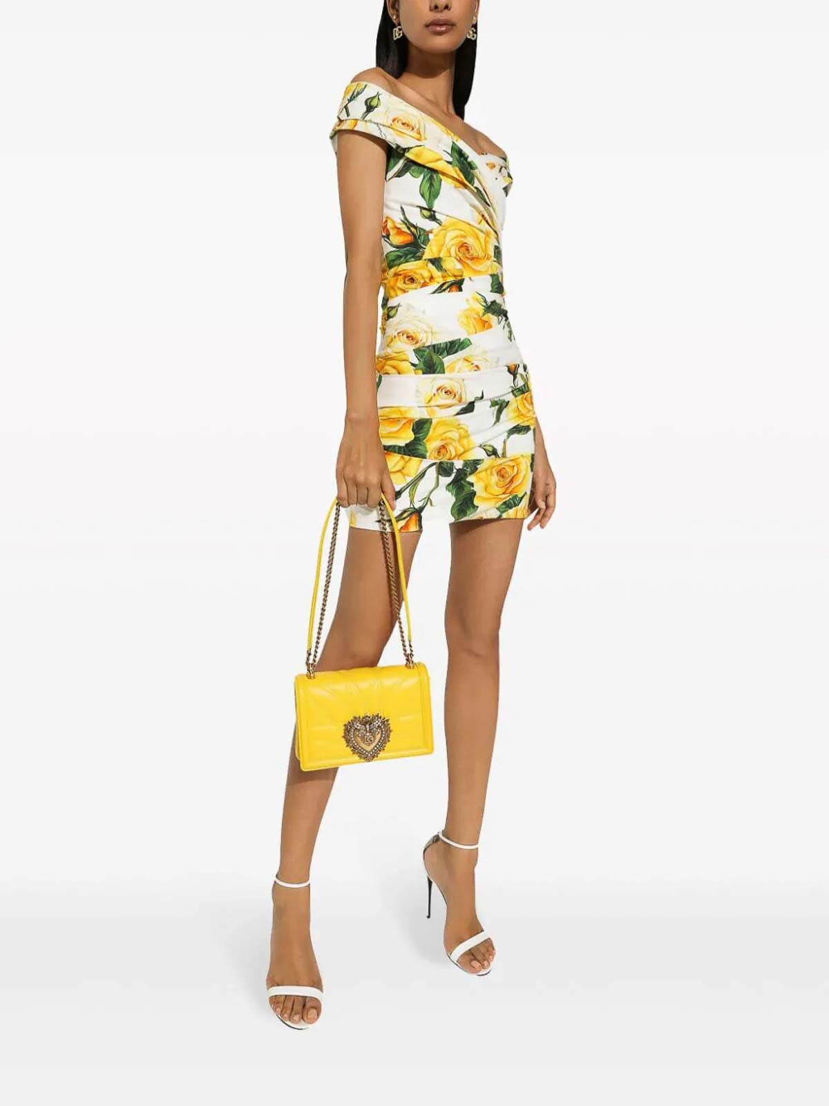 Shop Dolce & Gabbana Floral Print Deress In Yellow