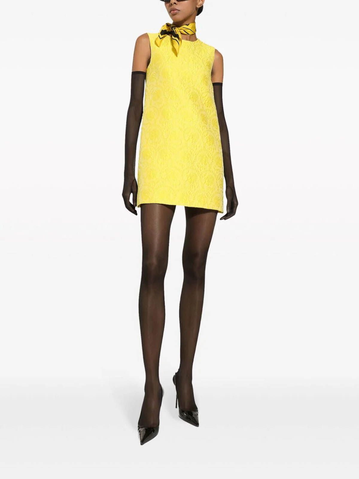 Shop Dolce & Gabbana Brocade Dress In Yellow