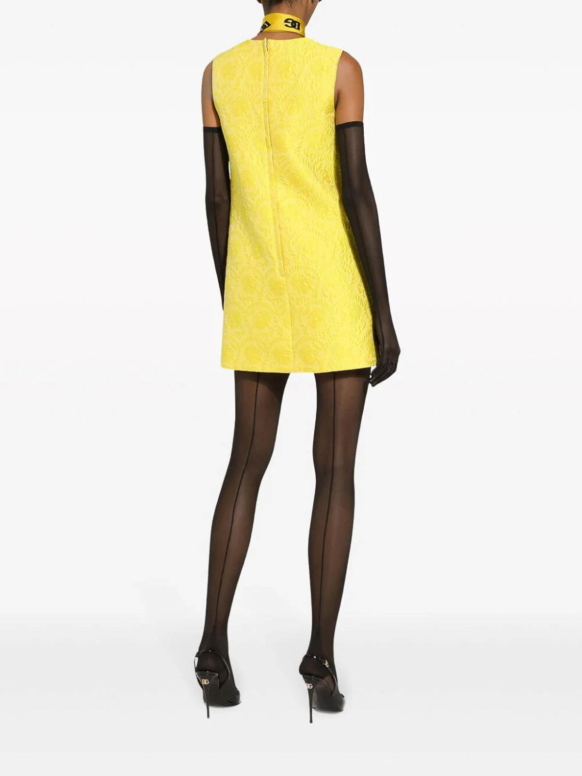Shop Dolce & Gabbana Brocade Dress In Yellow