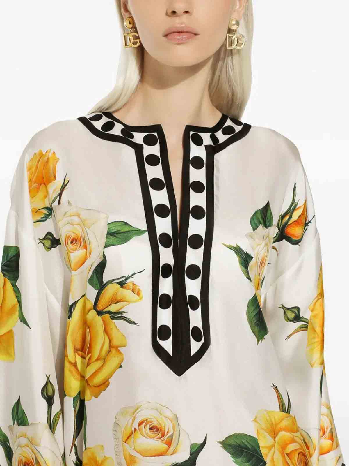 Shop Dolce & Gabbana Rose Print Kaftan In Yellow