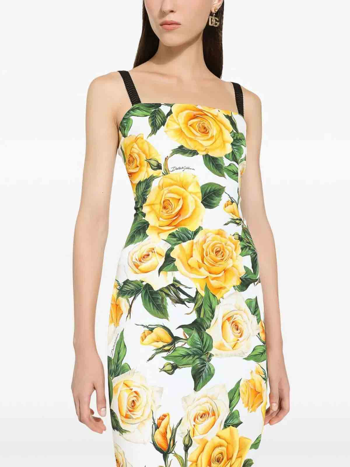 Shop Dolce & Gabbana Yellow Rose Print Dress