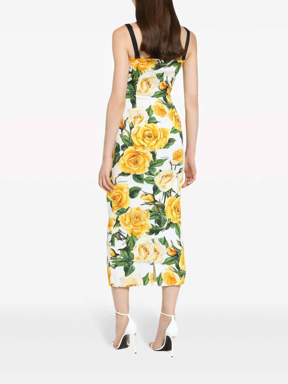 Shop Dolce & Gabbana Yellow Rose Print Dress