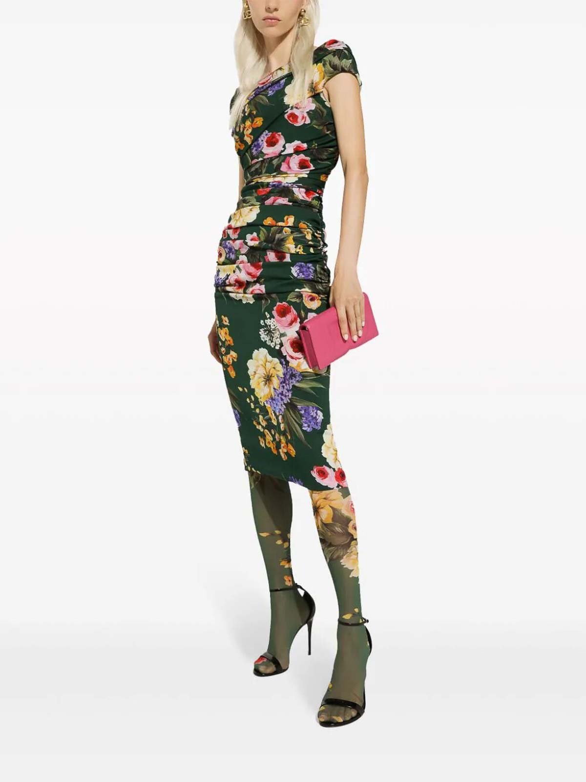 Shop Dolce & Gabbana Floral Print Dress In Green