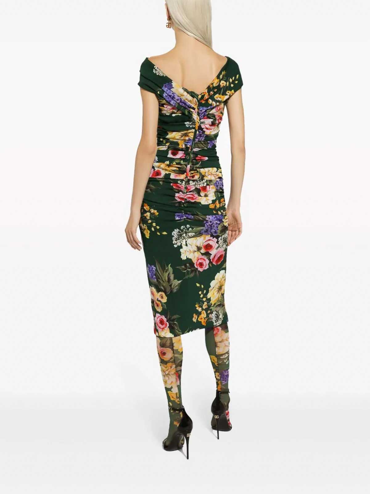 Shop Dolce & Gabbana Floral Print Dress In Green