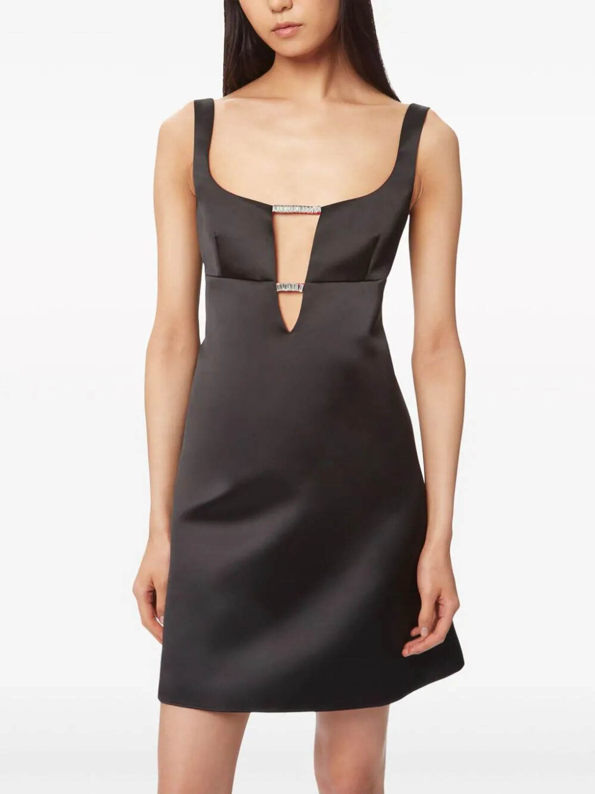 Shop Nina Ricci Satin Mini A-line Dress In Black