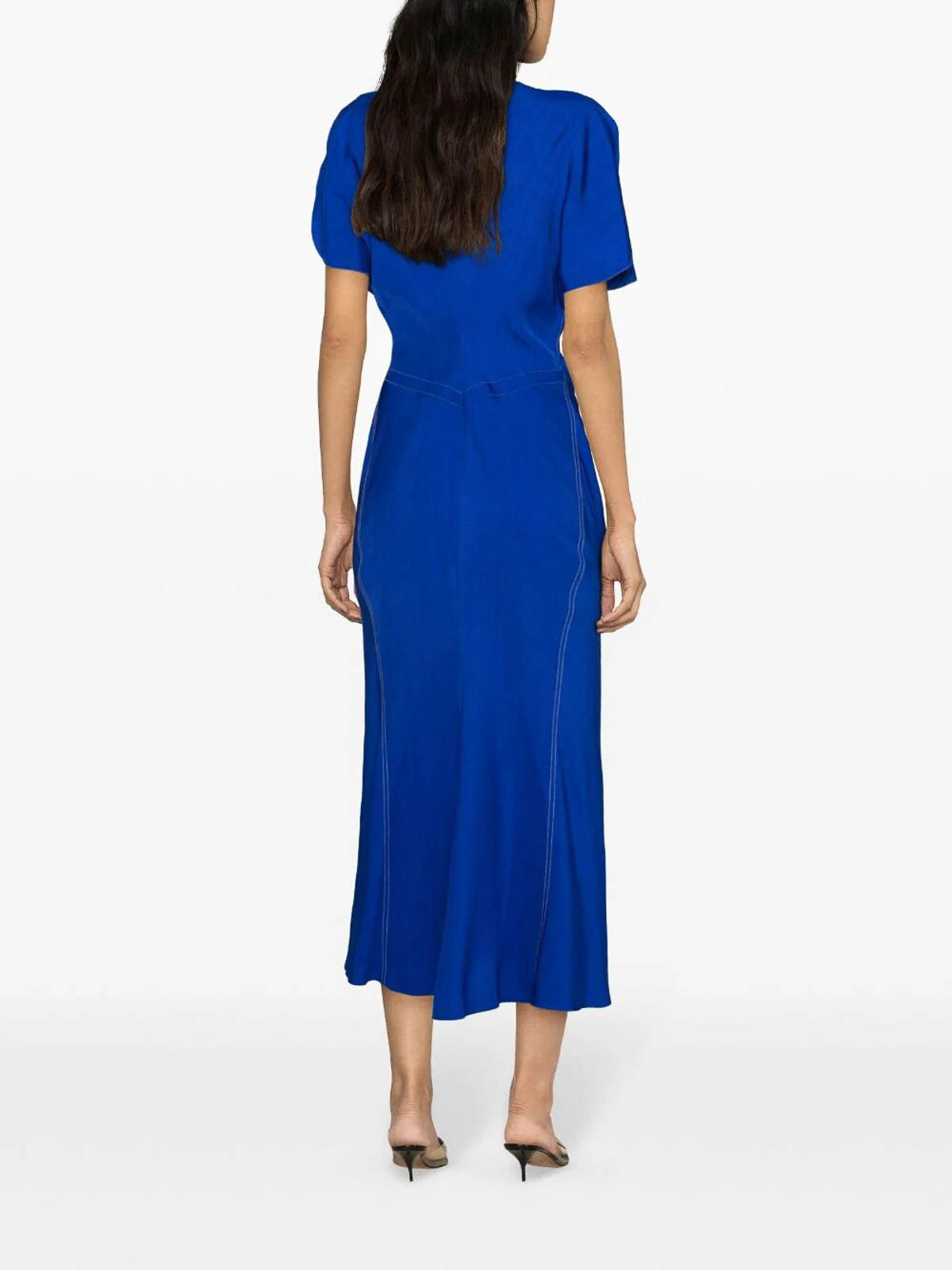 Shop Victoria Beckham Gathered Waist Midi Dress In Blue