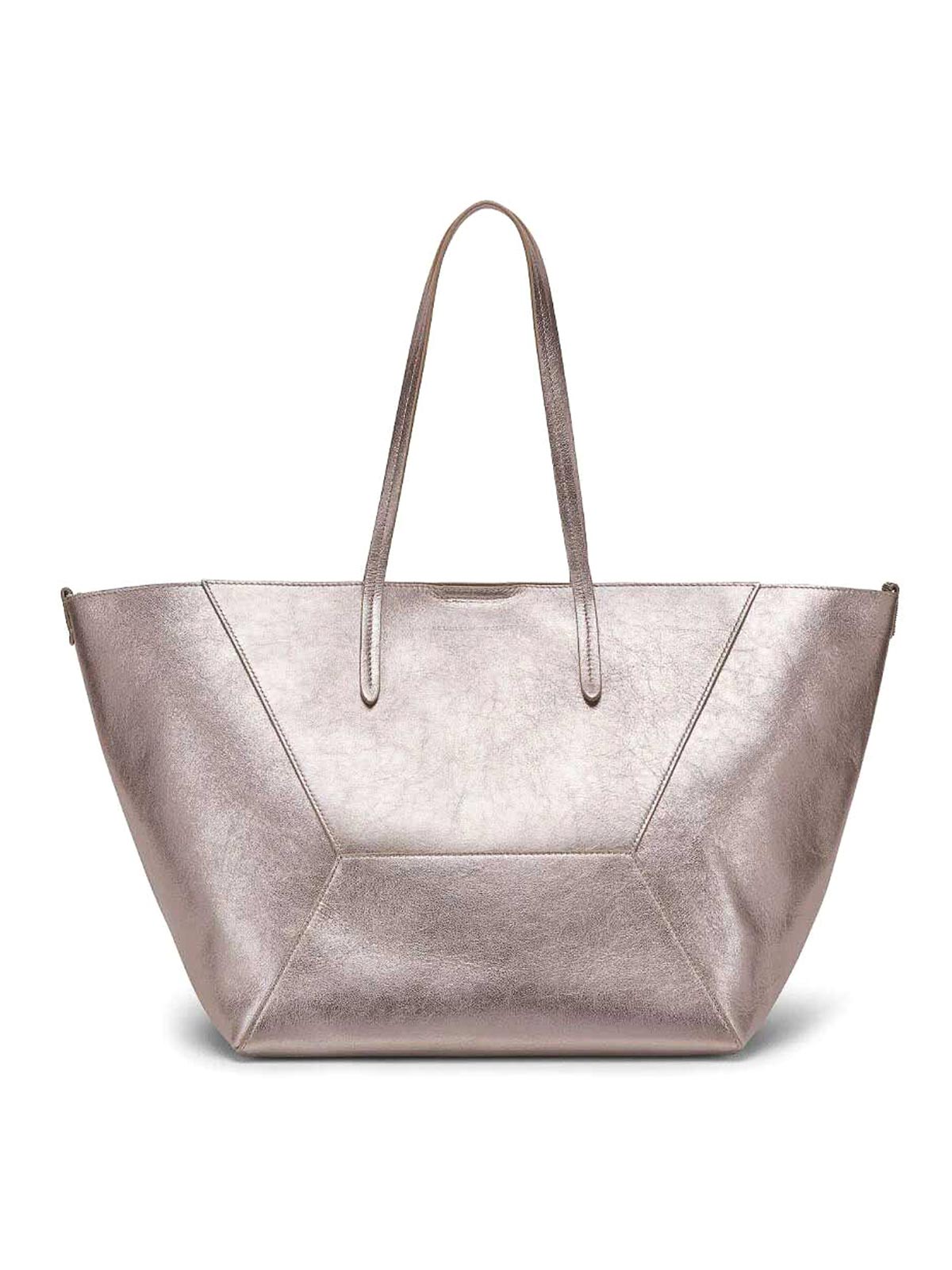 Shop Brunello Cucinelli Metallic Leather Shopping Bag In Silver