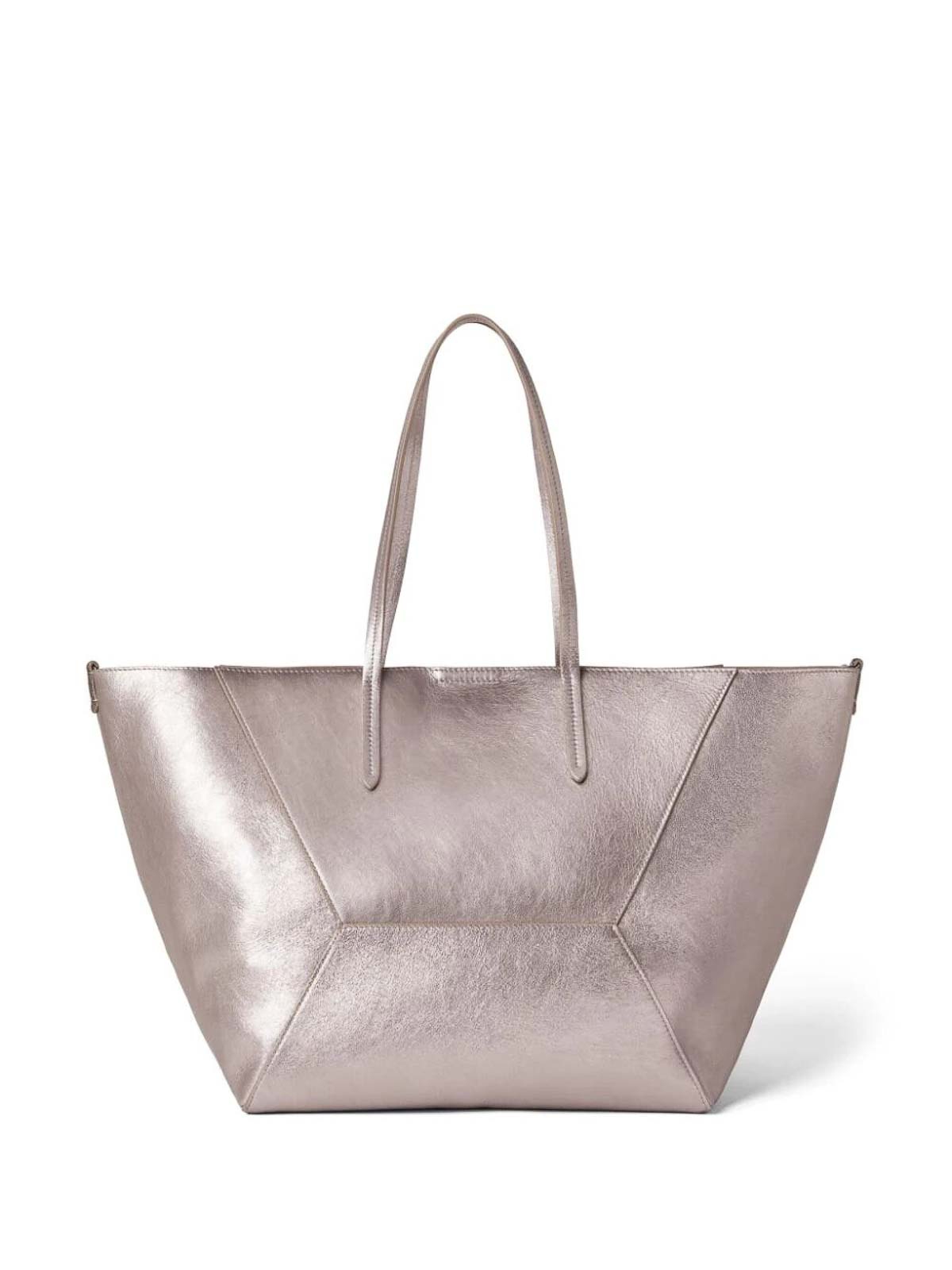 Shop Brunello Cucinelli Metallic Leather Shopping Bag In Silver
