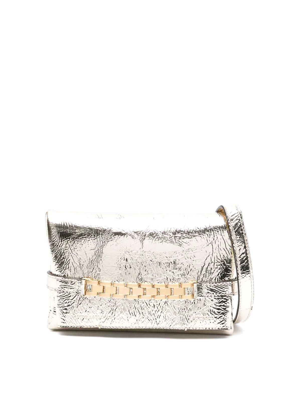 Shop Victoria Beckham Mini Chain Pouch With Long Strap In Gold