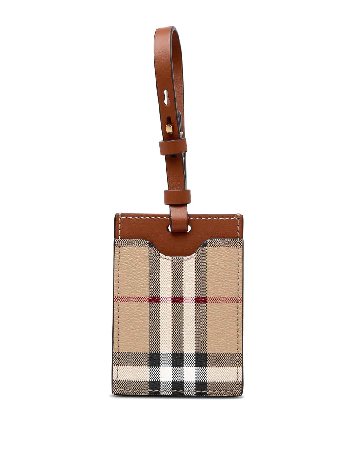Shop Burberry Check Leather Tag In Beige
