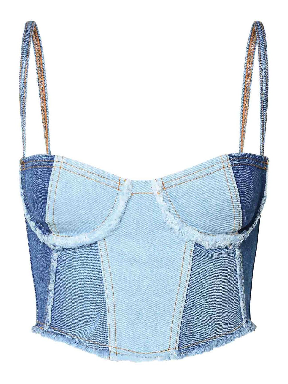 Shop Chiara Ferragni Top Jeans Patchwork In Blue