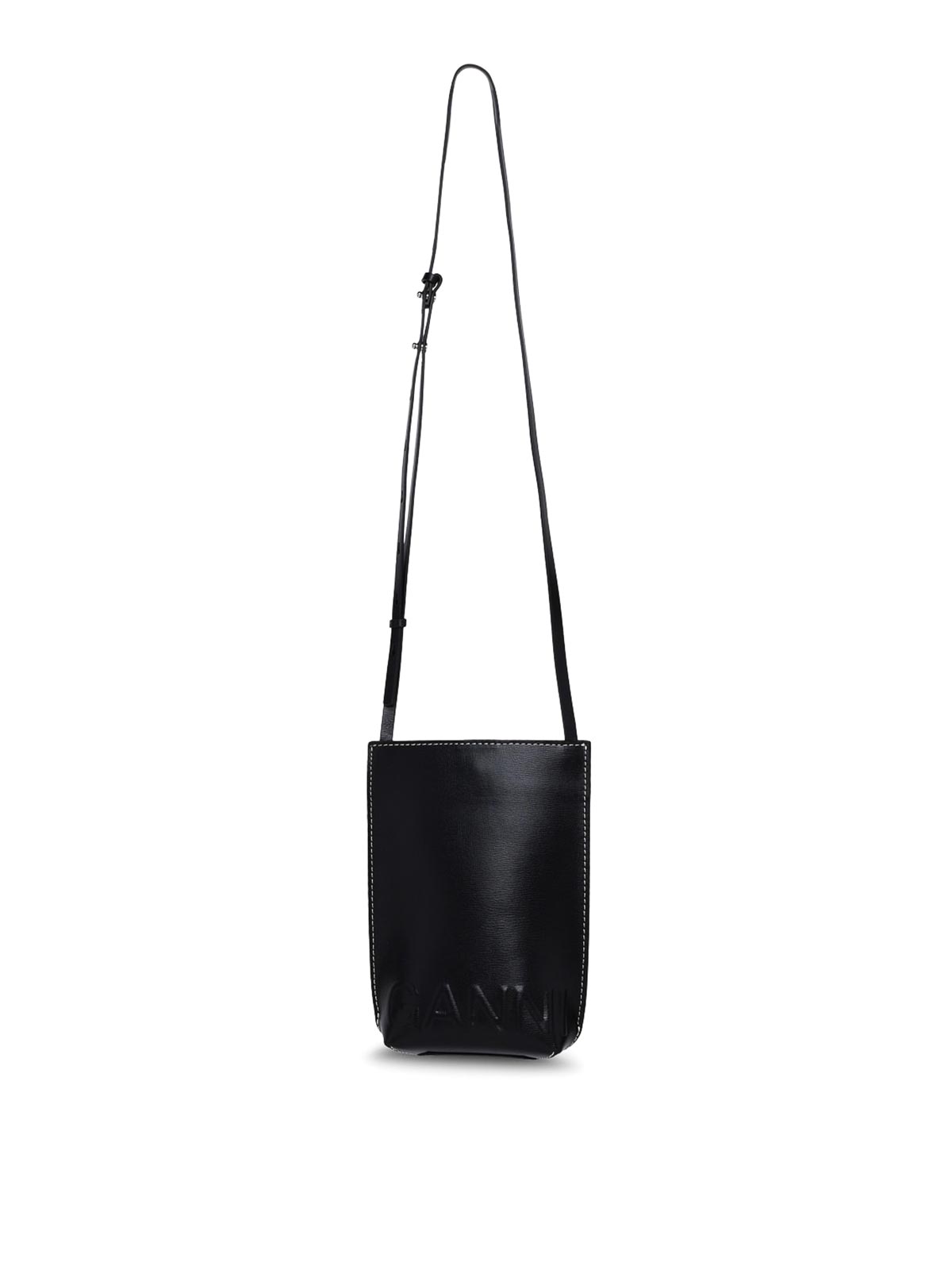 Shop Ganni Black Recycled Leather Crossbody Bag