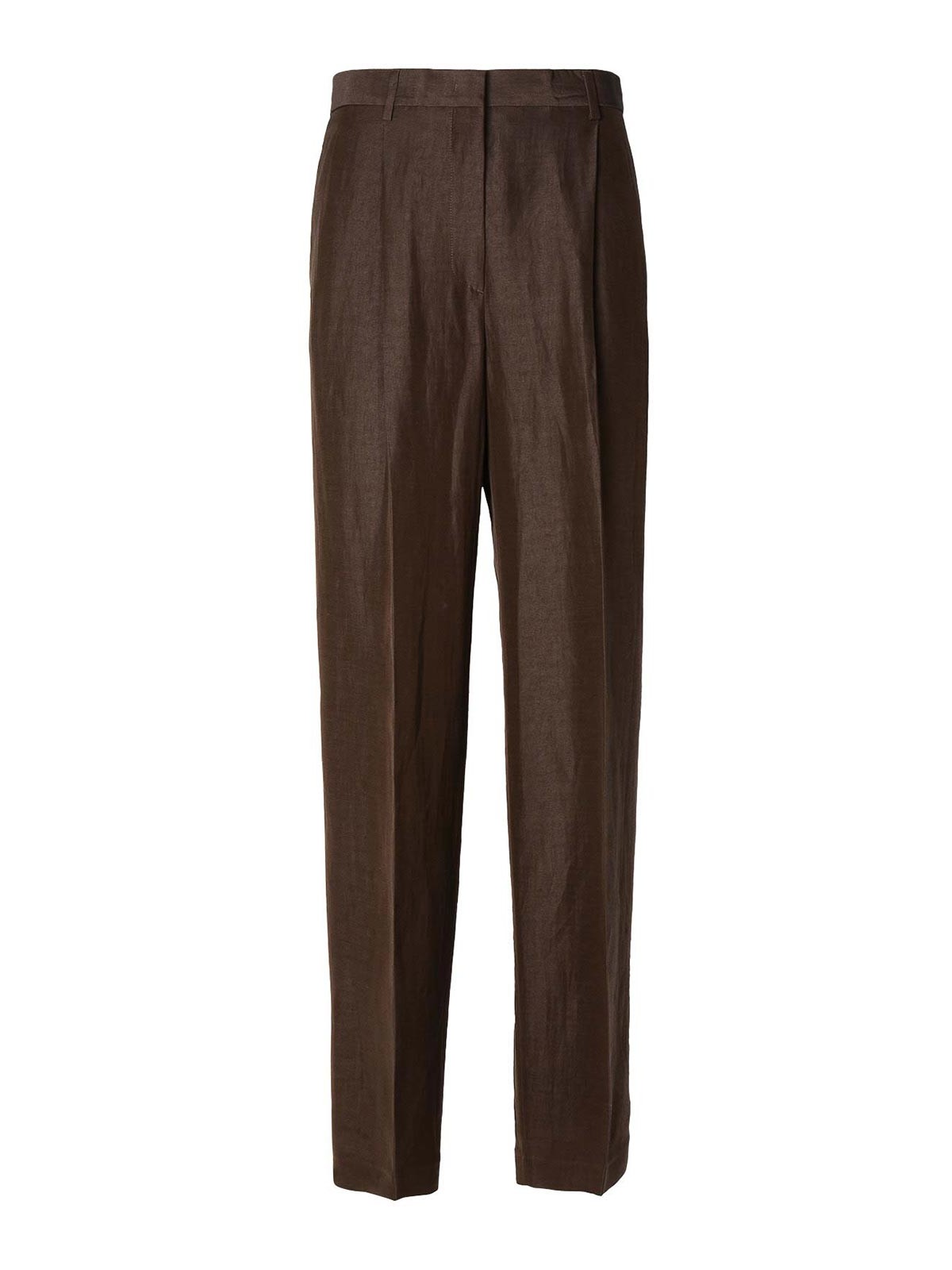 Shop Msgm Linen Pants In Brown