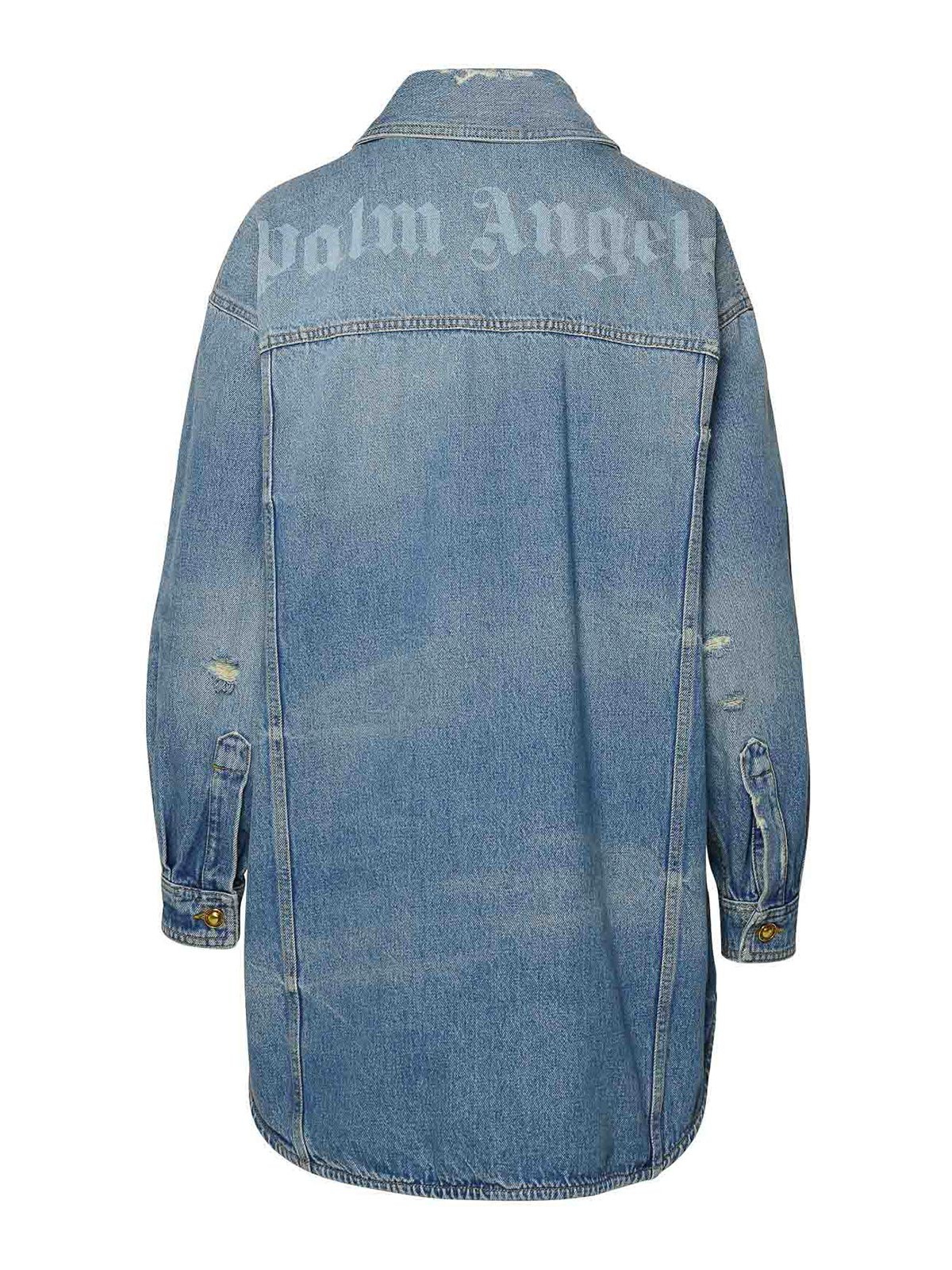 Shop Palm Angels Light Blue Cotton Shirt