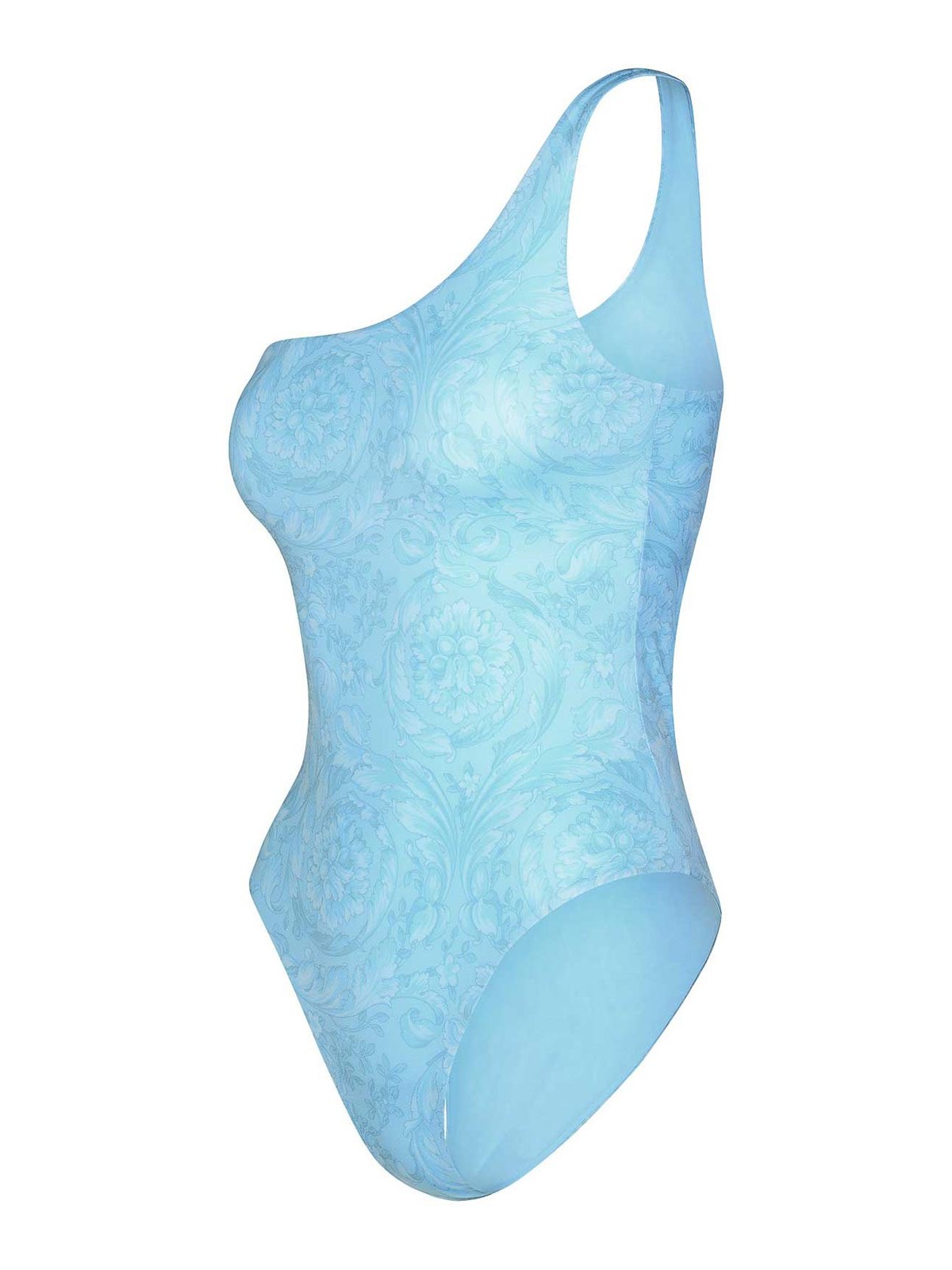 Shop Versace Asymmetric  One-piece Swimsuit In Light Blue