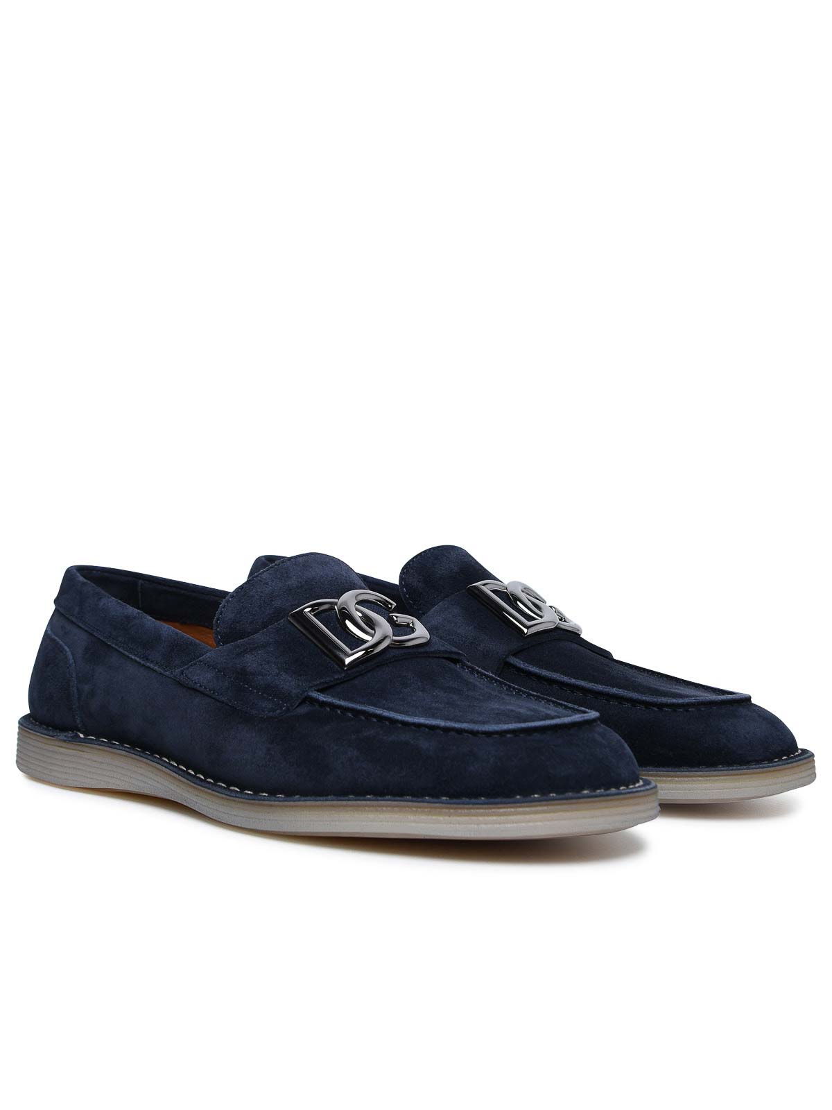 Shop Dolce & Gabbana Navy Calf Leather Loafers In Blue