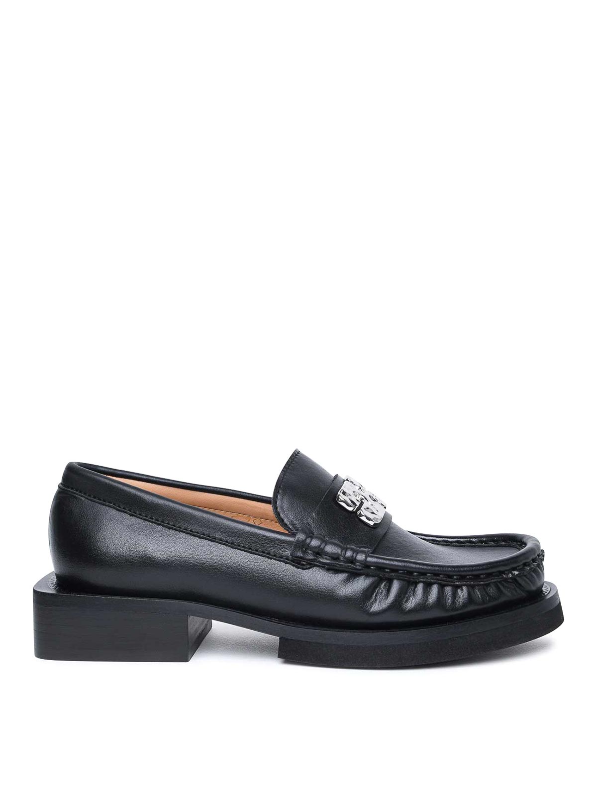 Shop Ganni Leather Loafers In Black