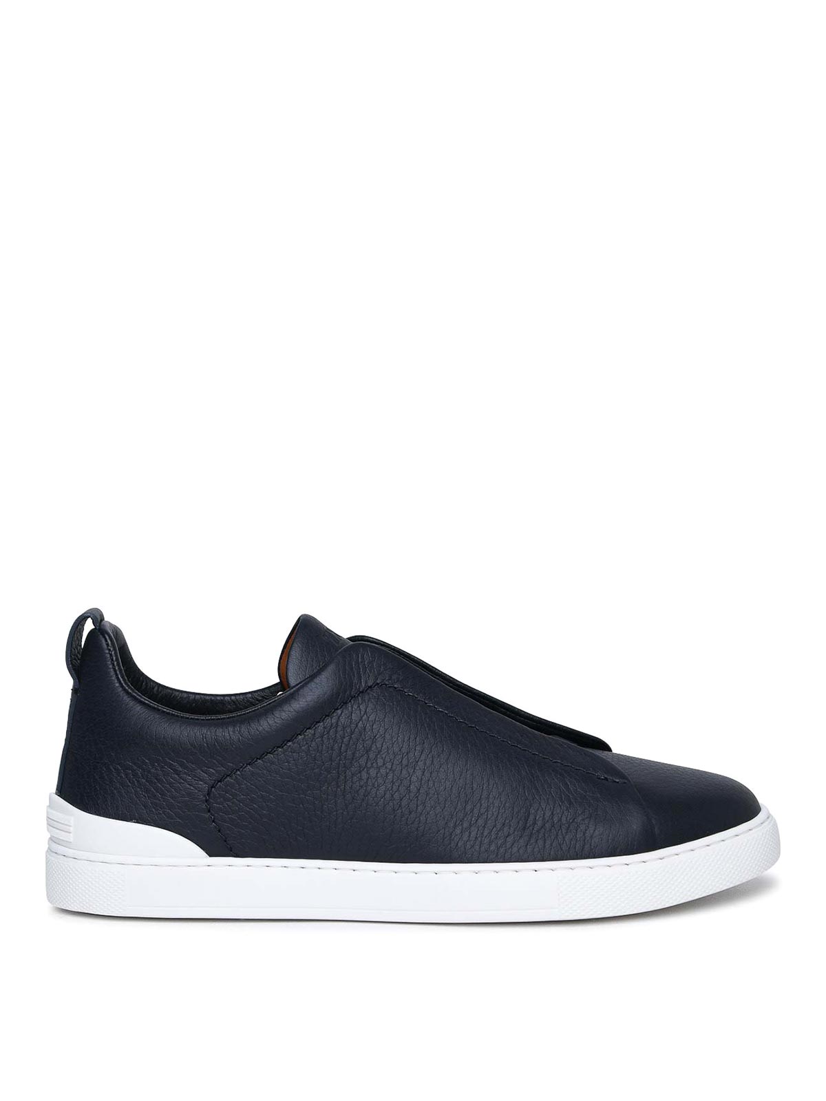 Shop Zegna Triple Stitch Blue Leather Sneakers