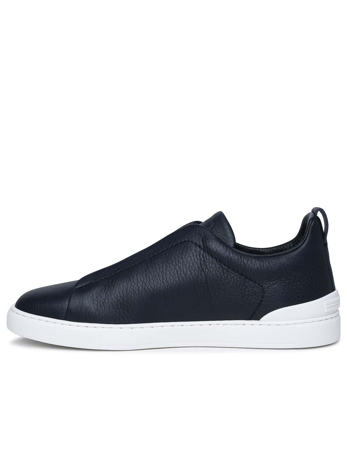 Shop Zegna Triple Stitch Blue Leather Sneakers