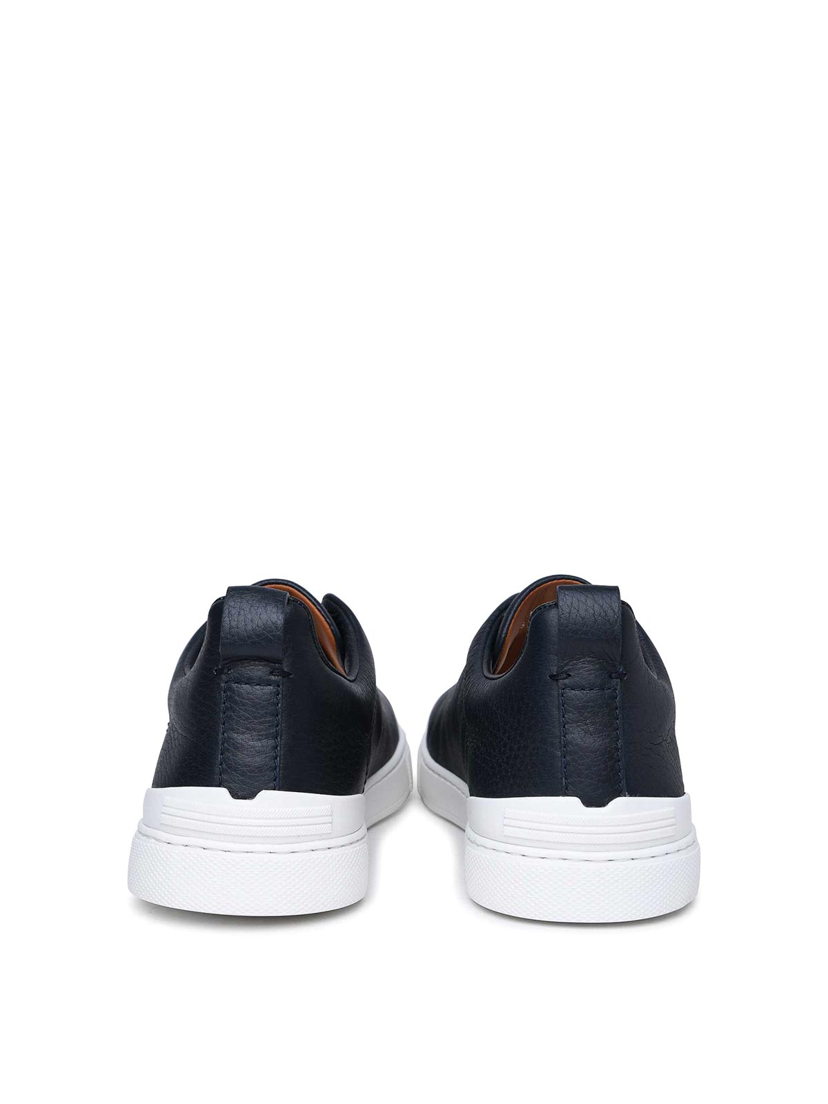 Shop Zegna Triple Stitch Blue Leather Sneakers