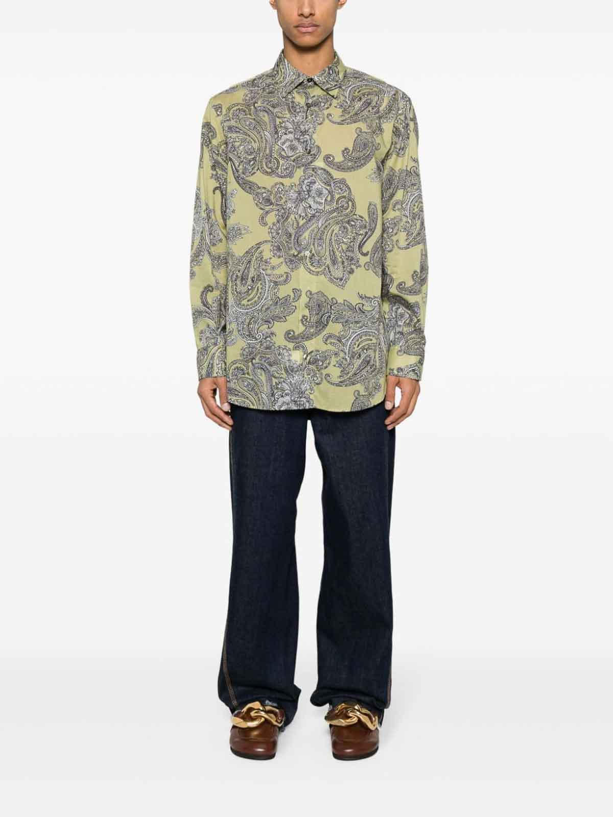 Shop Etro Shirt With Paisley Print In Verde