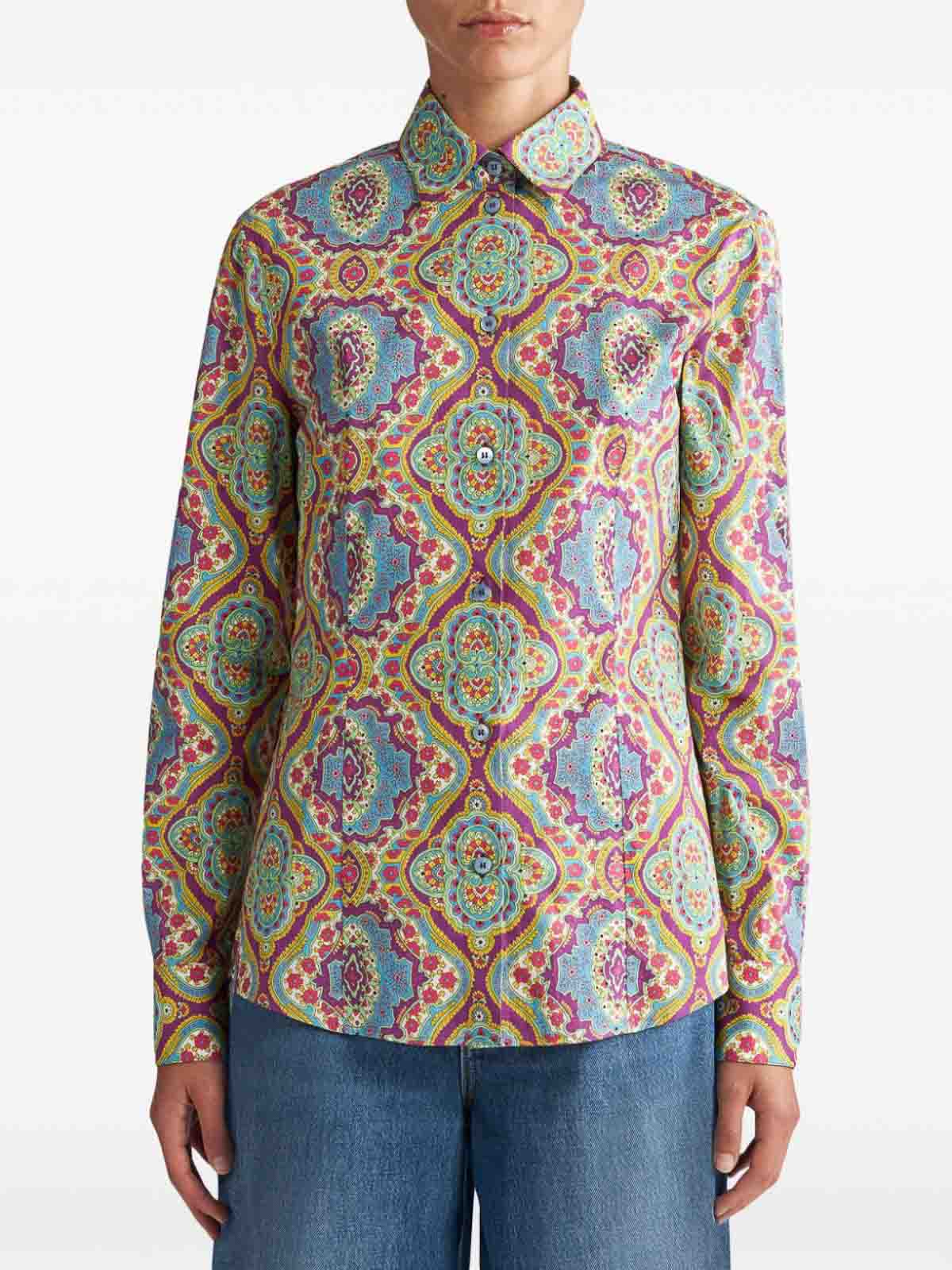 Shop Etro Shirt With Paisley Print In Azul