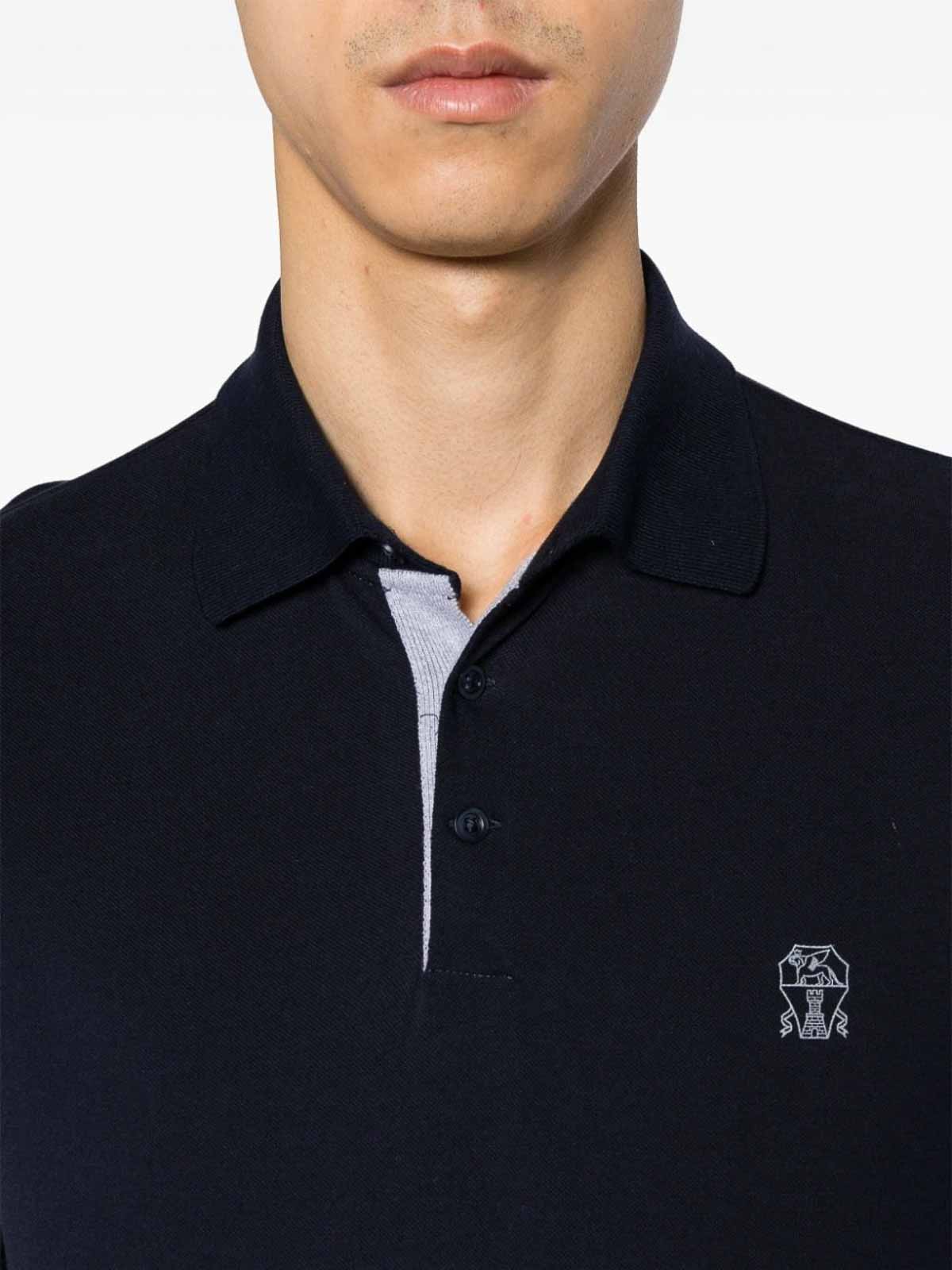 Shop Brunello Cucinelli Polo Shirt With Logo In Azul Oscuro
