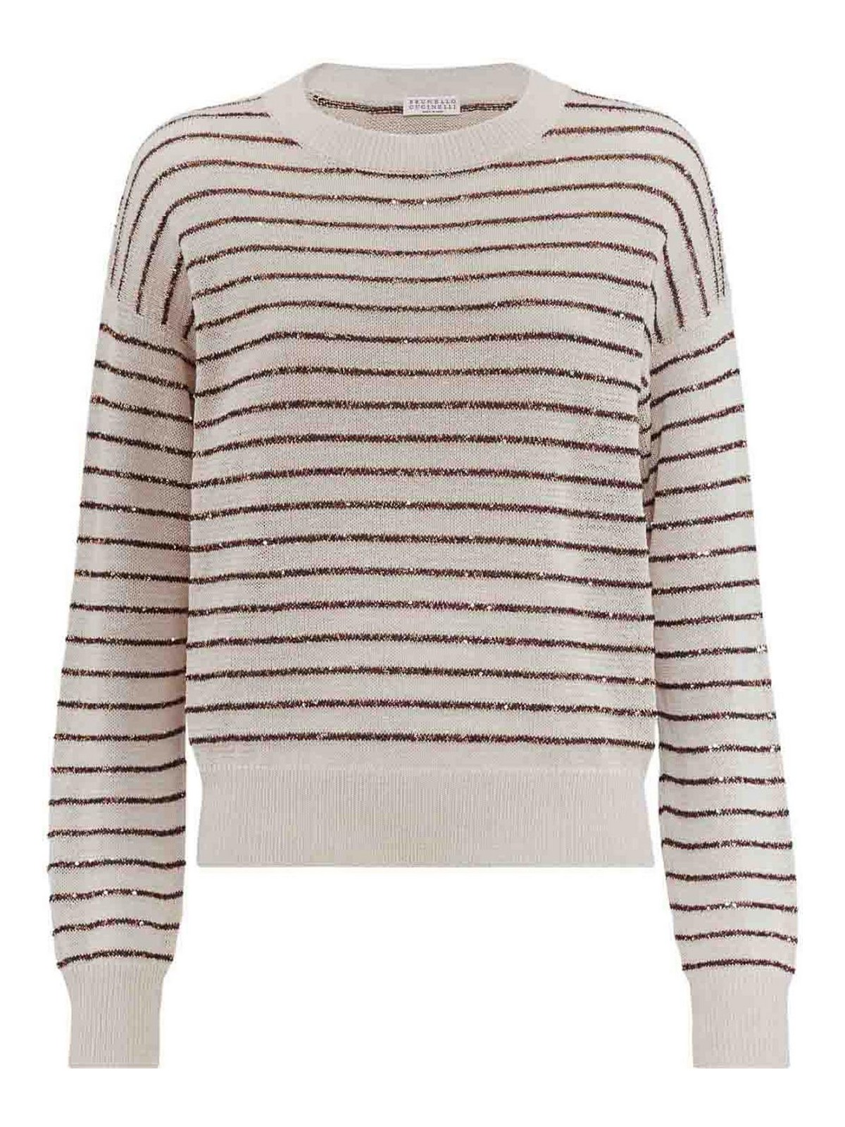 Shop Brunello Cucinelli Crew-neck Sweater With Sequins In Beis