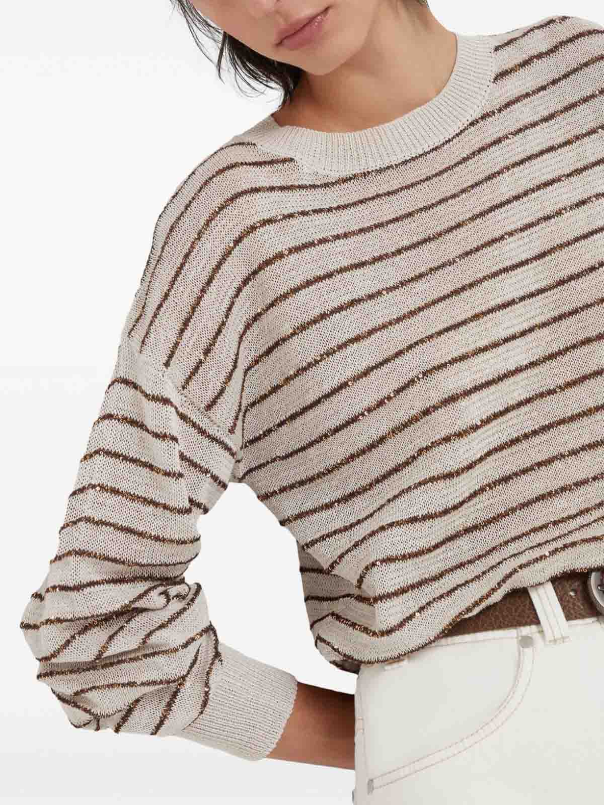 Shop Brunello Cucinelli Crew-neck Sweater With Sequins In Beis