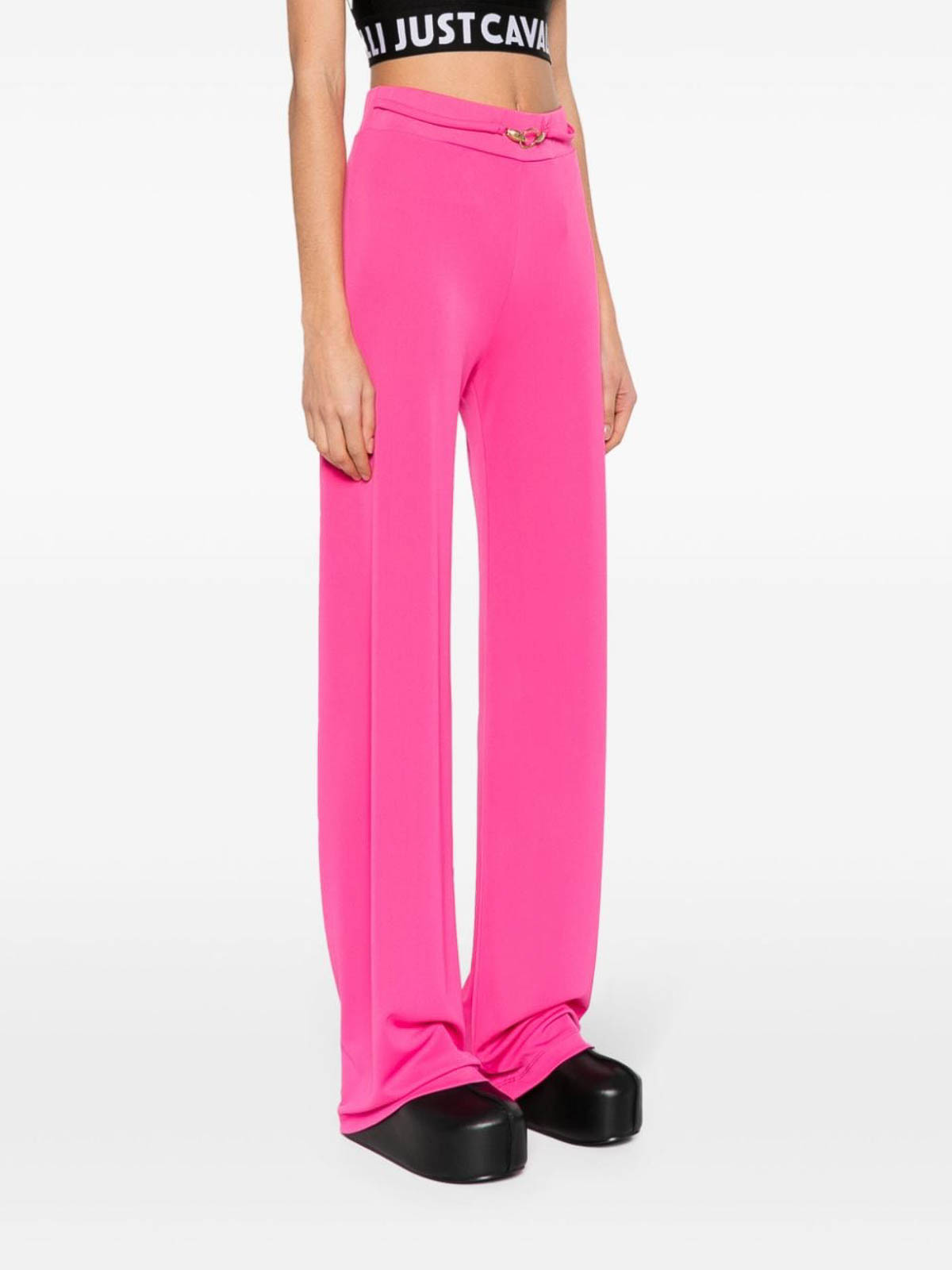 Shop Just Cavalli Fuchsia Flared Trousers In Multicolor