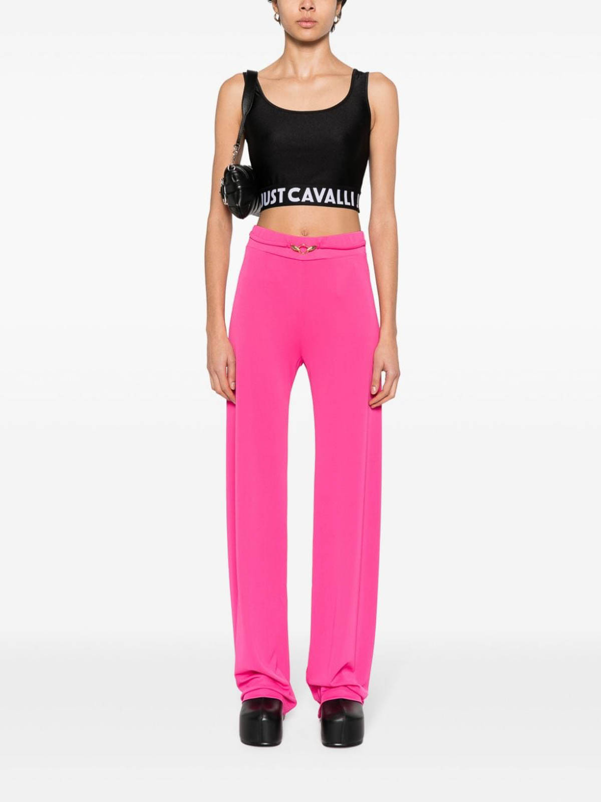 Shop Just Cavalli Fuchsia Flared Trousers In Multicolor