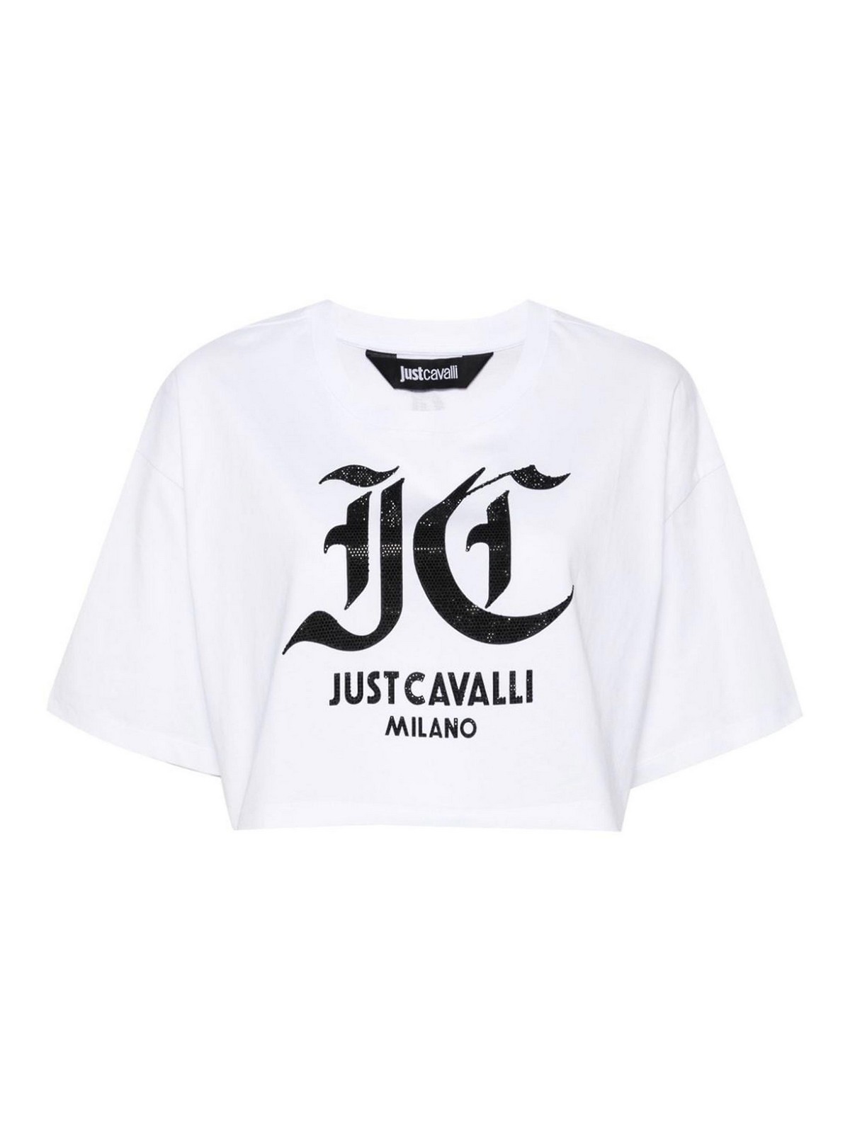Just Cavalli Crystal-embellished Logo T-shirt In Blanco
