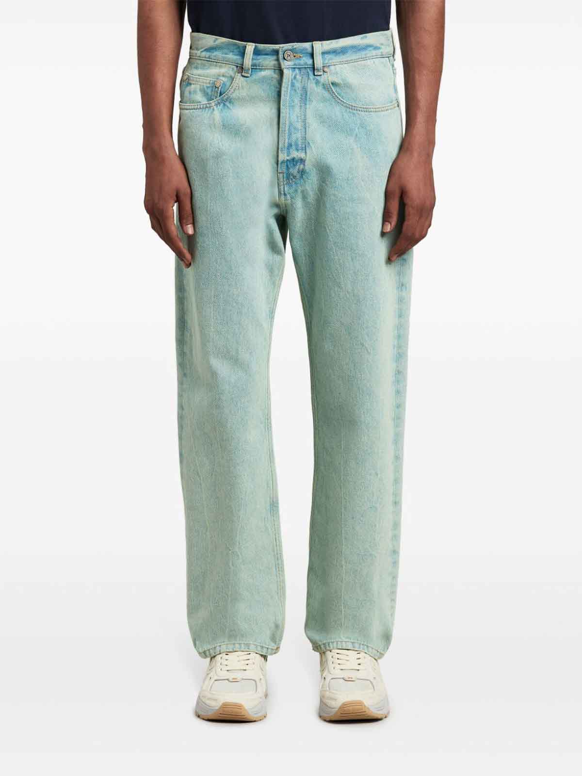 Shop Palm Angels Straight Leg Jeans In Light Green